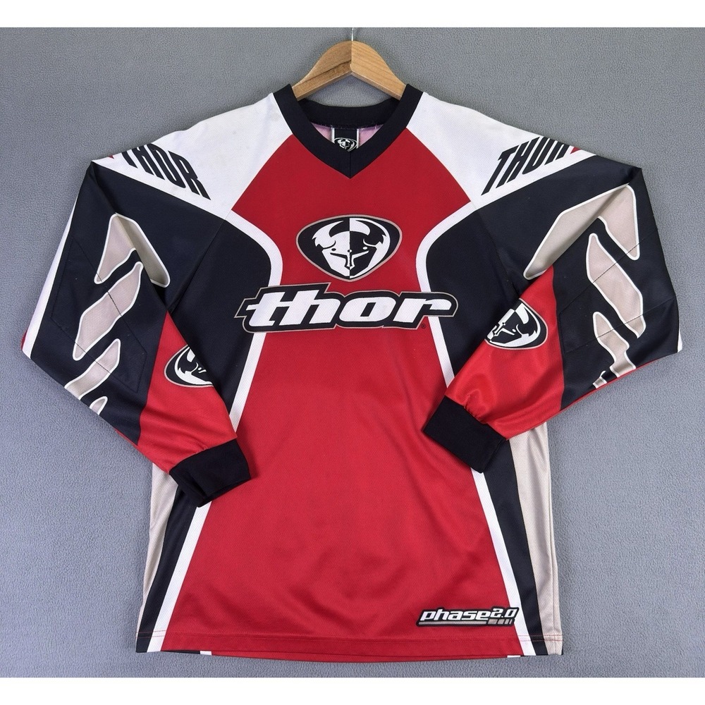 Thor Motocross Jersey Mens Small Red White Phase 2.0 Vintage Y2K Moto Racing BMX